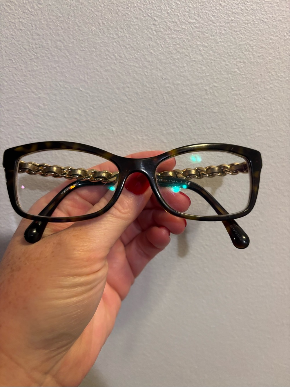 CHANEL Tortoise Rectangular Glasses with Gold Chain Temples